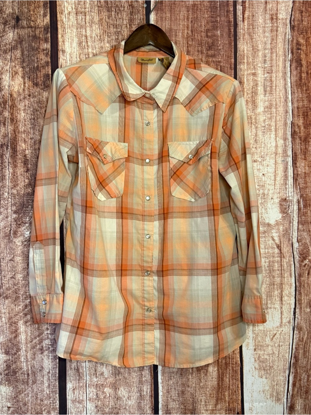Wrangler Orange and Cream Plaid Button-Down Shirt